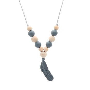 

Baby Teething Toy Silicone Training Teethers Feather Pendant Chewing Necklace silicone feather chewing beads