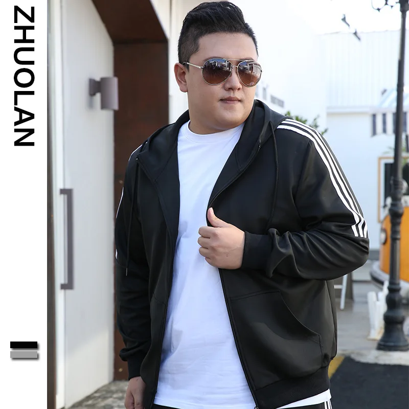 

2019 Large Size Hooded Zipper Sports Clothing Men's Fat Plus-sized Trendy Two-Piece Set MEN'S Top Pants