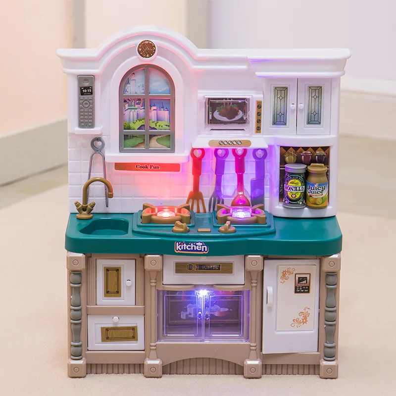 Креативный детский игровой домик, игрушки, модель, кухонный набор для приготовления пищи, мини-кухонная утварь для девочек, звук и светильник, игрушка