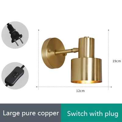 L copper Plug switch Простой светодиодный настенный светильник Лофт Декор Современный Бра настенный светильник s Железный медный Золотой Регулируемый прикроватный настенный светильник Домашний Светильник - Цвет абажура: L copper Plug switch