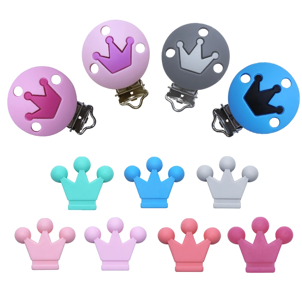 

BOBO.BOX 2Pc Crown Silicone Beads Pacifier clip DIY Teething Necklace Toys Food Grade Silicone Baby Teether Nipple Clasps
