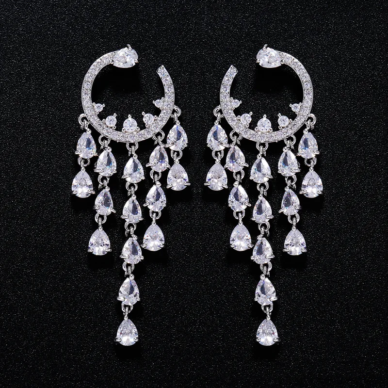Fashion Women Luxury Drop Earring Rhinestone Crystal Zircon Earrings Tassel Long Dangle Earing Party Wedding Jewelry | Украшения и