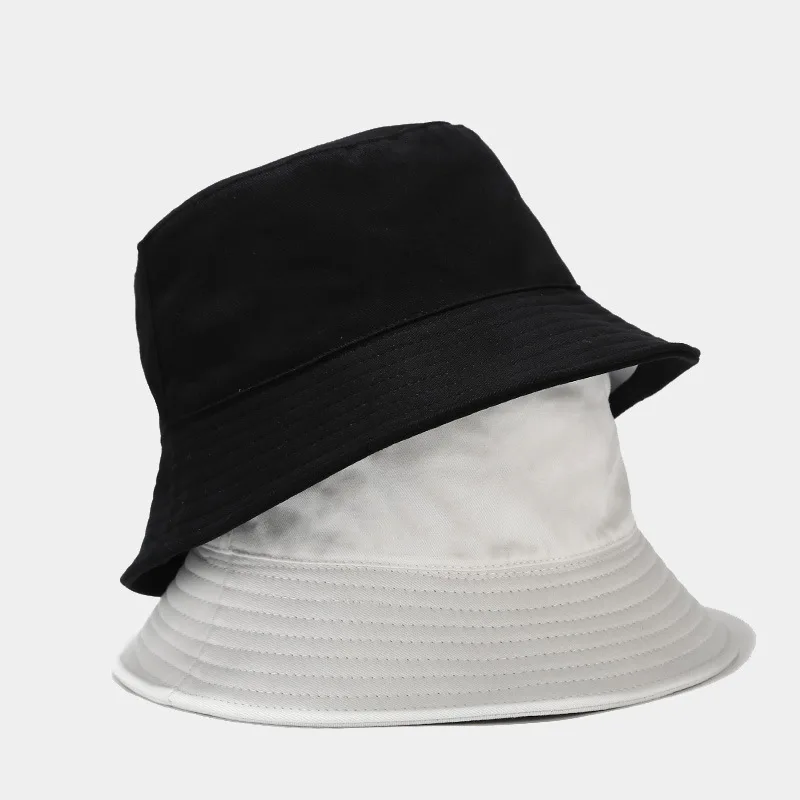 Oloey Summer White Double-sided Simple Bucket Hat Women Solid Flat Big Brim Casual Men's Beach Sun Hat Soft Shade Fisherman Hats
