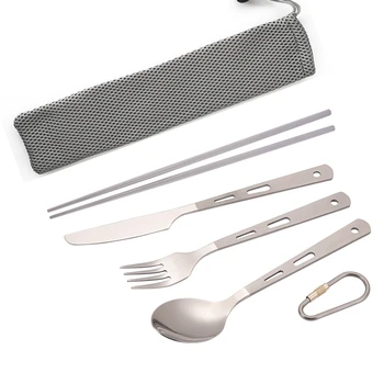 

Titanium Home Camping Cutlery Spoon Fork Spork Knife Chopsticks Portable Tableware Flatware Set Mess Kit Utensils