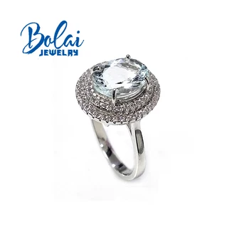 

Bolaijewelry,white aquamarine rings natural gemstone oval 8*10mm 925 sterling silver fine jewelry for women anniversary gifts