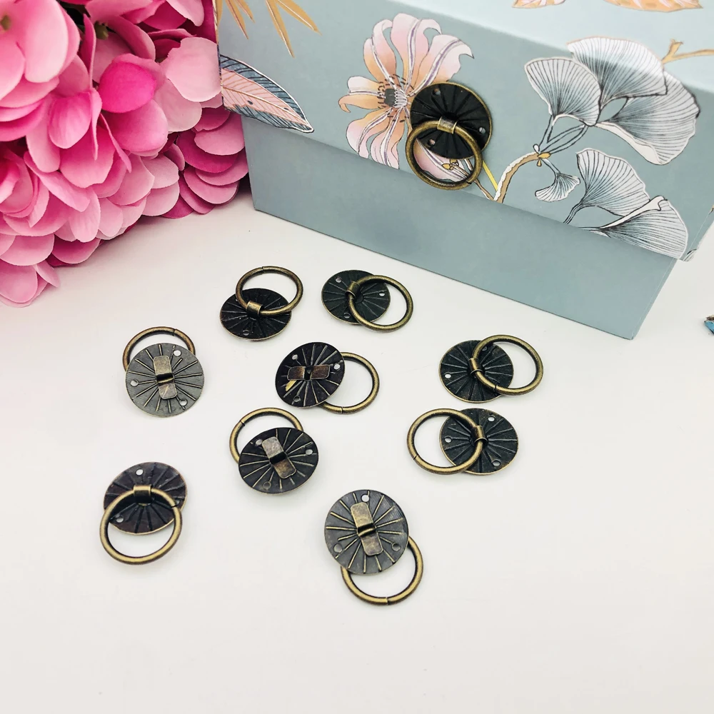 10pc Vintage Metal Tin box Mini Drawer Door Ring Pulls For Handmade Craft Iron Jewelry Storage Box Case Handle