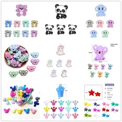 Raindaxc 10pc Cartoon Animal Silicone Beads Panda Elephant Star Unicorn Koala BPA Food Free Nursing Pacifier Clip Baby Teether