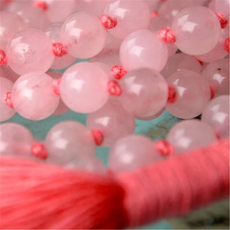 8mm Rose Quartz Gemstone 108 Beads Tassel Mala Necklace Prayer Spiritua Classic Meditation Spirituality Mala Buddhist Buddhism
