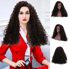 2" длинные кудрявые швейцарские передние кружева 15*4,5 синтетический парик богемный афро коричневый Marron волосы парики американские парики для черных женщин