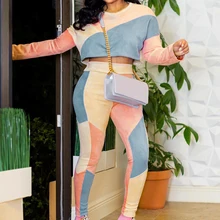 Женские Лоскутные Комбинезоны из 2 предметов, шорты с длинным рукавом, укороченный топ, облегающие штаны, спортивный костюм, женские комплекты для бега, спортивная одежда, S-3XL