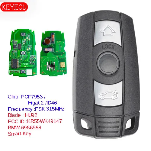 KEYECU Keyless-Go Function Full Intelligent Remote Key 315MHz/868MHz PCF7953 Chip for BMW CAS3 3/5 Series X5 2006-2011 KR55WK491