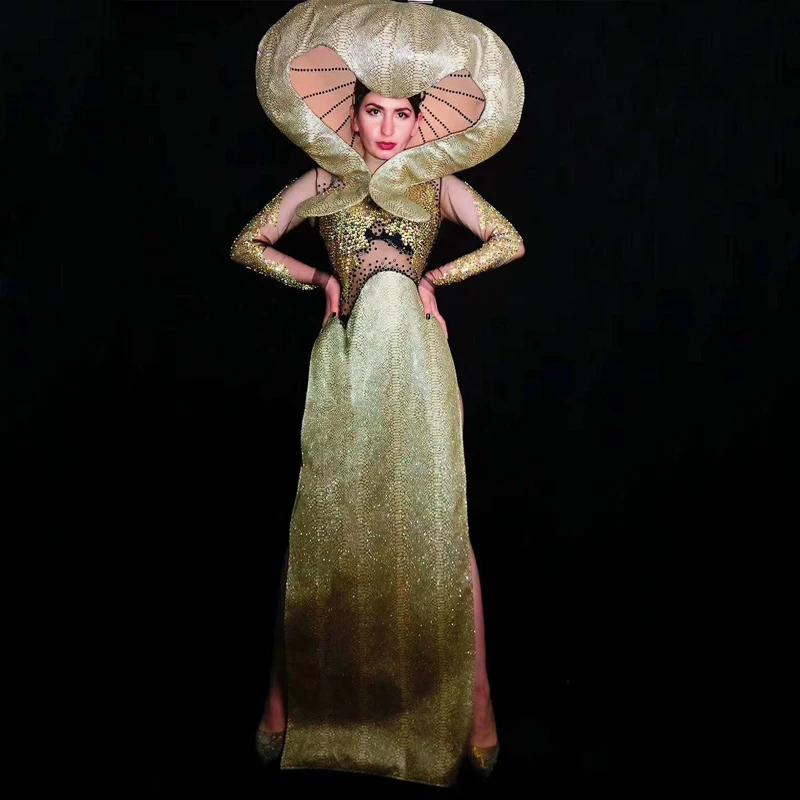 Женское платье для ночного клуба, певцы, золотые стразы, с длинным рукавом, для бара, для женщин, GoGo, одежда для танцоров, для дня рождения, для празднования выпускного вечера, платье vdb1130