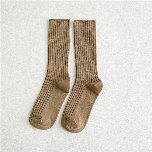 CHAOZHU Classic New Loose Socks Women 200 Needles Cotton Knitting Rib Solid Colors 14 Kinds of 4 Seasons Basic Daily Women Socks Khaki