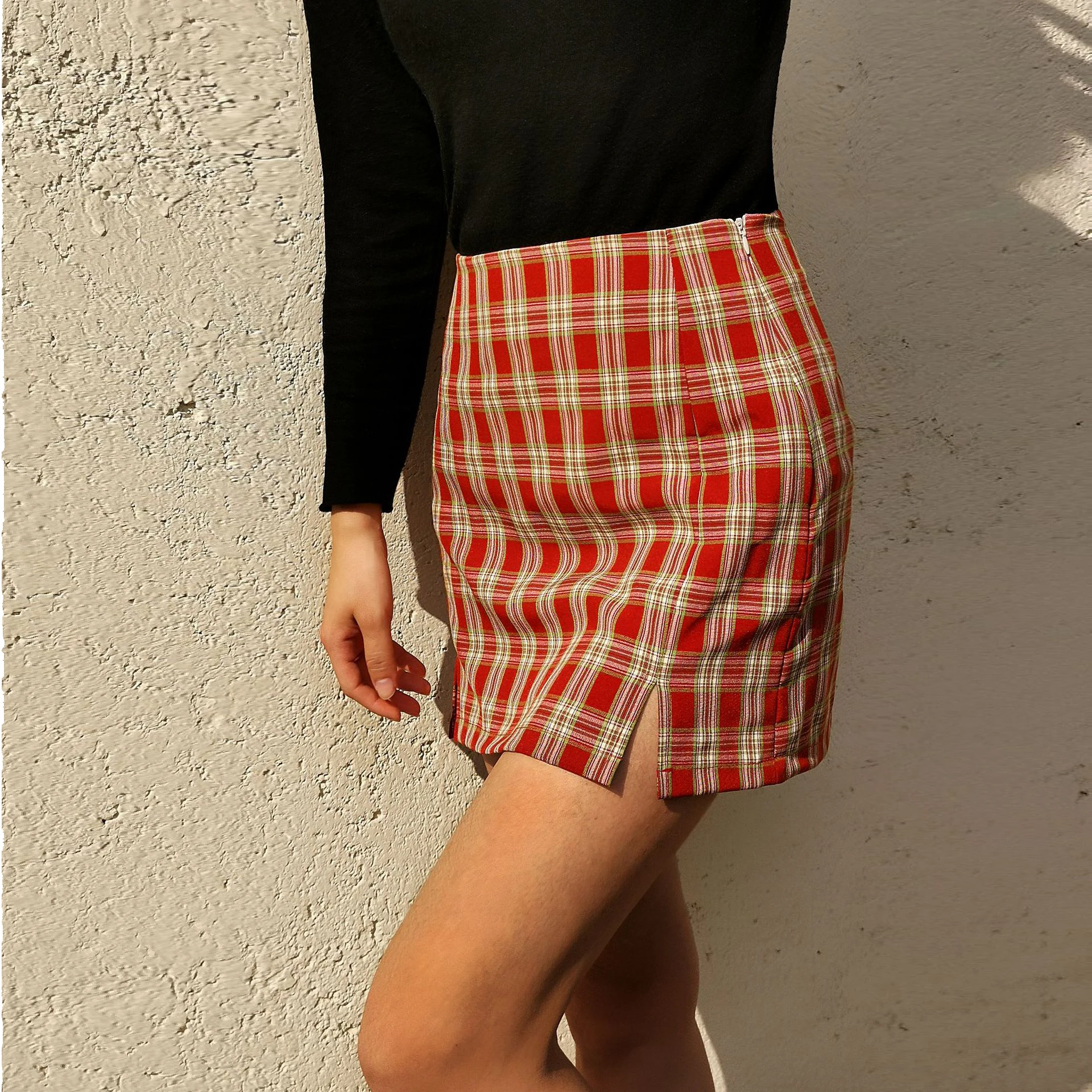 Jocoo Jolee Women Fashion Cotton Plaid Bodycon Skirt Spring Europe Style Split Elegant Chic Skirts High Waist Wild Bottom