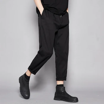 

EWQ / men's wear High quality comfortable drawstring waist blakcet casual ankle-length pants with pockets zipper trousers 9Y2030