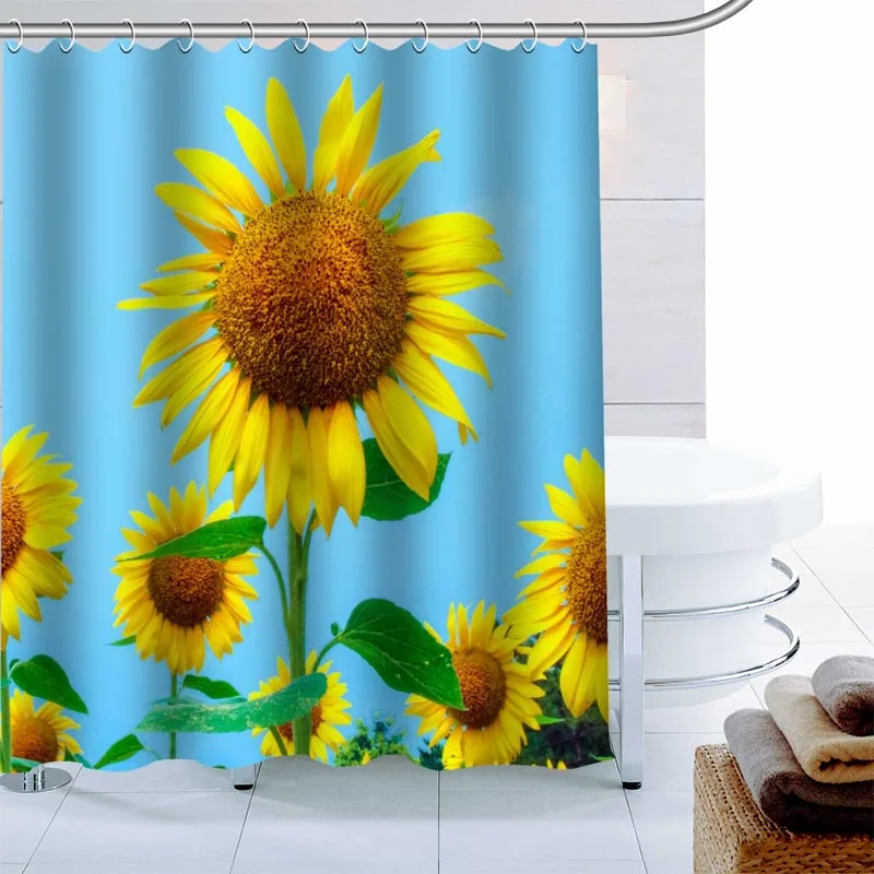 Cortina de Ducha Girasol 3D Cortina de Baño Tela Impermeable