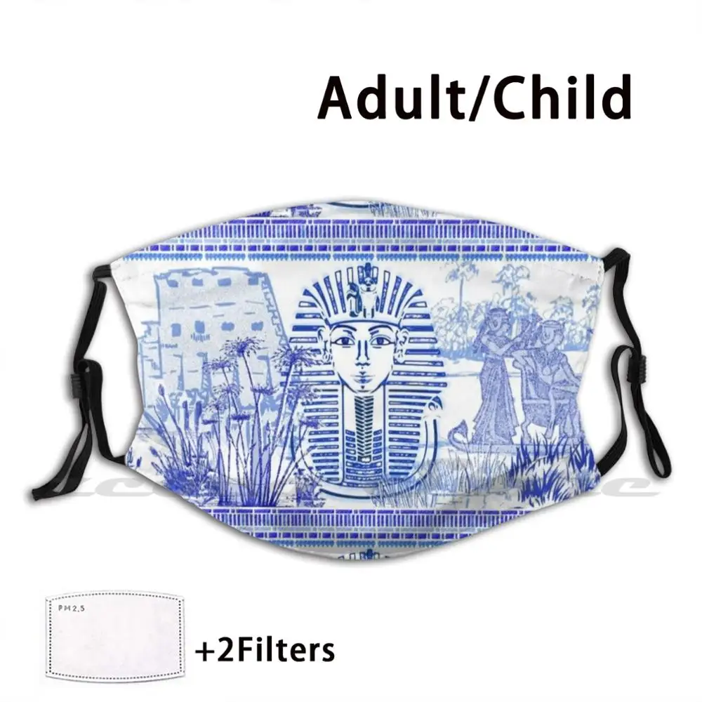 Египетский синий и белый King Tut ( Spode Inspired) Маска Ткань Многоразовые печати Фильтр