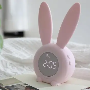 

1pc Cute Rabbit Shape Portable Digital Alarm Clock with Led Sound Night Light Function Table Wall Clocks for Home Decoration