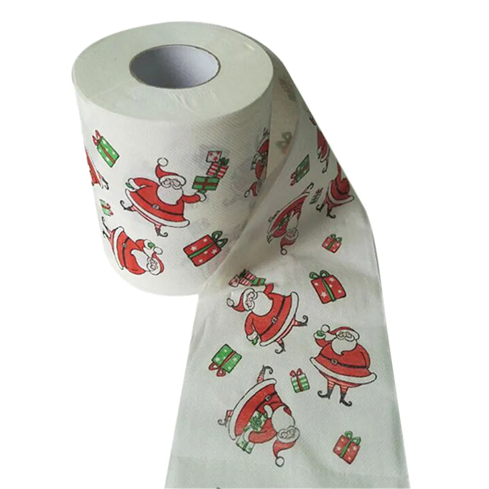 Рождественская туалетная бумага 10X10 см с рисунком Санта Клауса для дома, рулон туалетной бумаги для ванной, рождественские принадлежности, декоративная ткань в рулоне