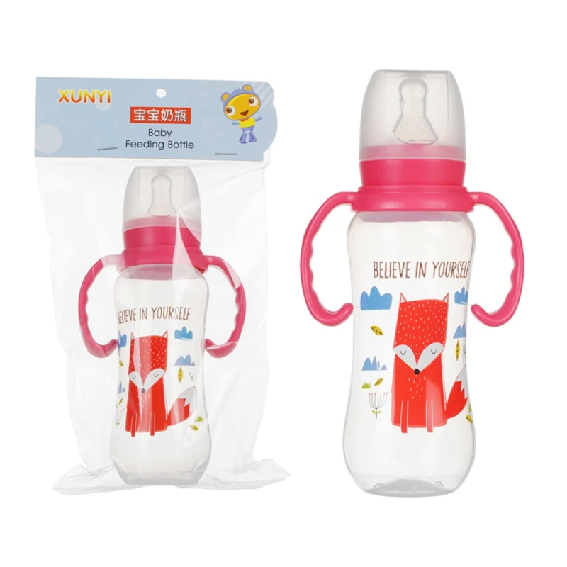 240 мл Детские Силиконовые бутылочки для кормления молока с ручкой, Подарочная детская бутылка для питьевой воды, детская чашка - Цвет: PL-240ML
