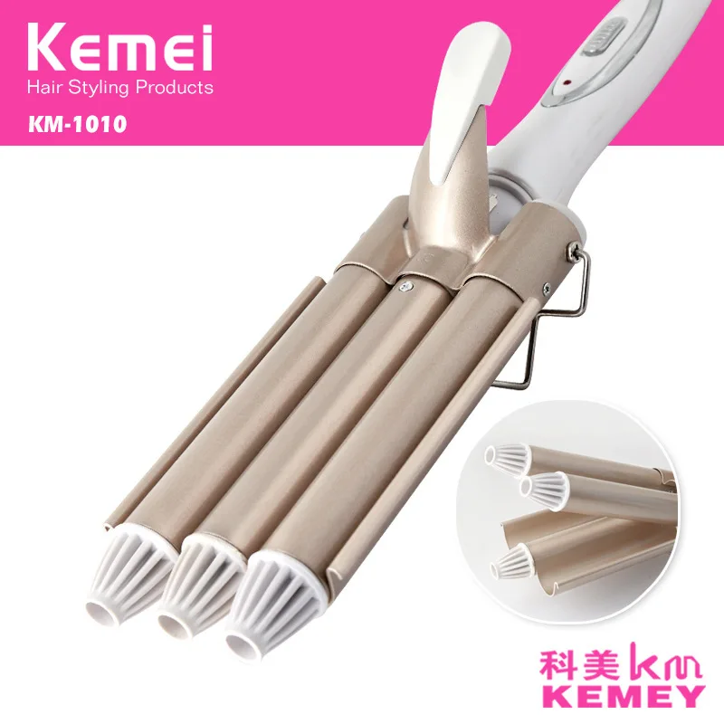Kemei US KM-1010 бигуди для волос оптовые продажы, торты рулон, три стержня конус колпачки для завивки волос конус стержень