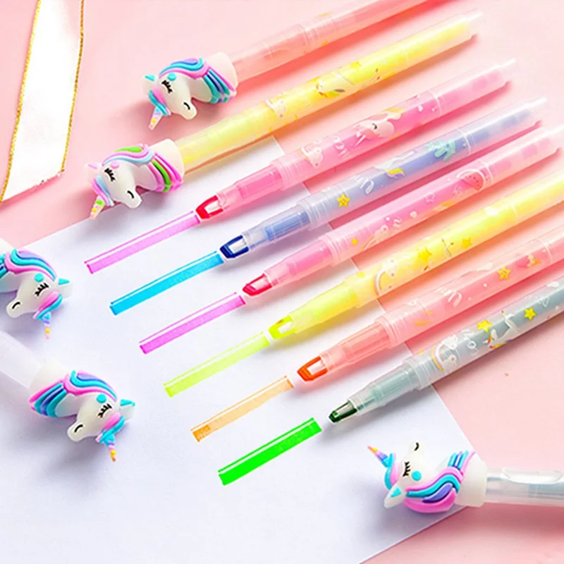 

Unicorn Double-head Highlighter Student Color Creative Graffiti Pen Office Mark Note Pen Learning Stationery