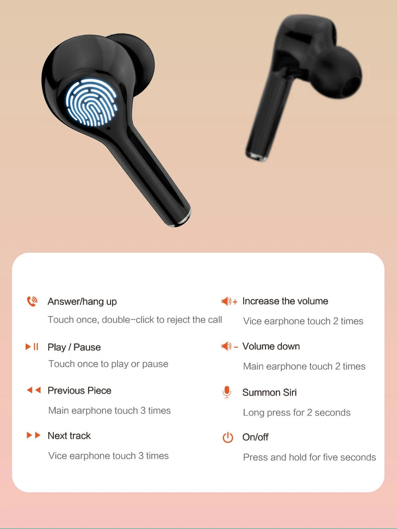 TWS Earphone Bluetooth 5.0 Wireless Headset Waterproof Deep Bass Earbuds True Wireless Stereo Headphone With Mic Sport Earphone