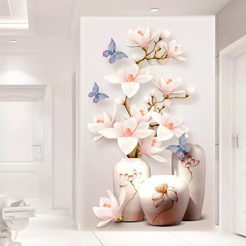 Пользовательские 3D фото обои 3D тиснением Магнолия ваза гостиная вход декоративная настенная живопись Papel де Parede