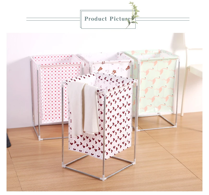 Non-woven Laundry Basket Wrought Iron Frame Assembled Waterproof Hamper Household Dirty Clothes Storage Bucket Multi-purpose Ham