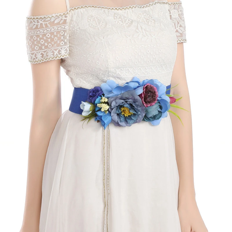 Cinturón de flores simuladas para vestido de novia, cinturones tejidos anchos y elásticos para cinturón de para playa y playa|Cinturones de mujer| - AliExpress