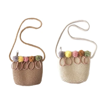 

New 2pcs Girls Shoulder Bag Straw Rattan Weave Crossbody Bag for Baby Girls Best - Beige & Khaki