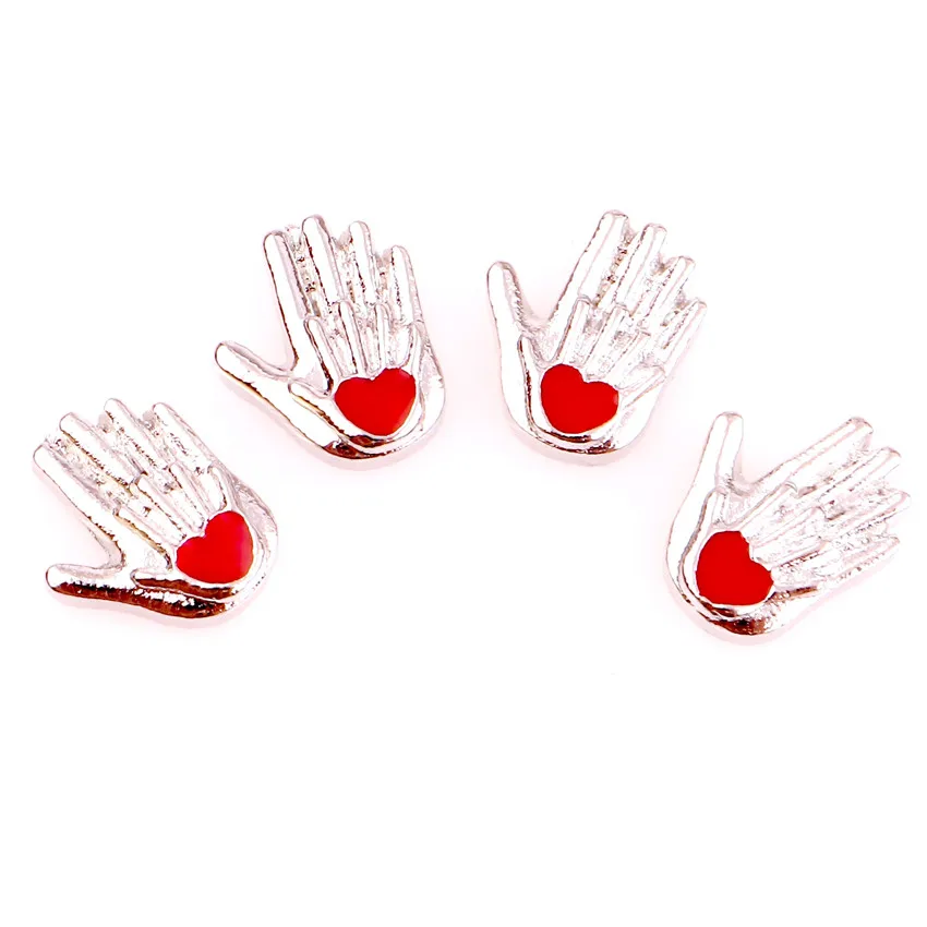 20 Pz/Lotto Palm Red Heart Shape Alloy Metal Floating Charms Fit Memory Glass Living Locket Women Girl Gift Jewerlry Making