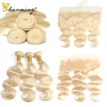 

CHARMING 613 Blonde Bundles With Frontal Brazilian Body Wave 3 Bundles With Closure Blonde Human Hair Bundles With Frontal Remy