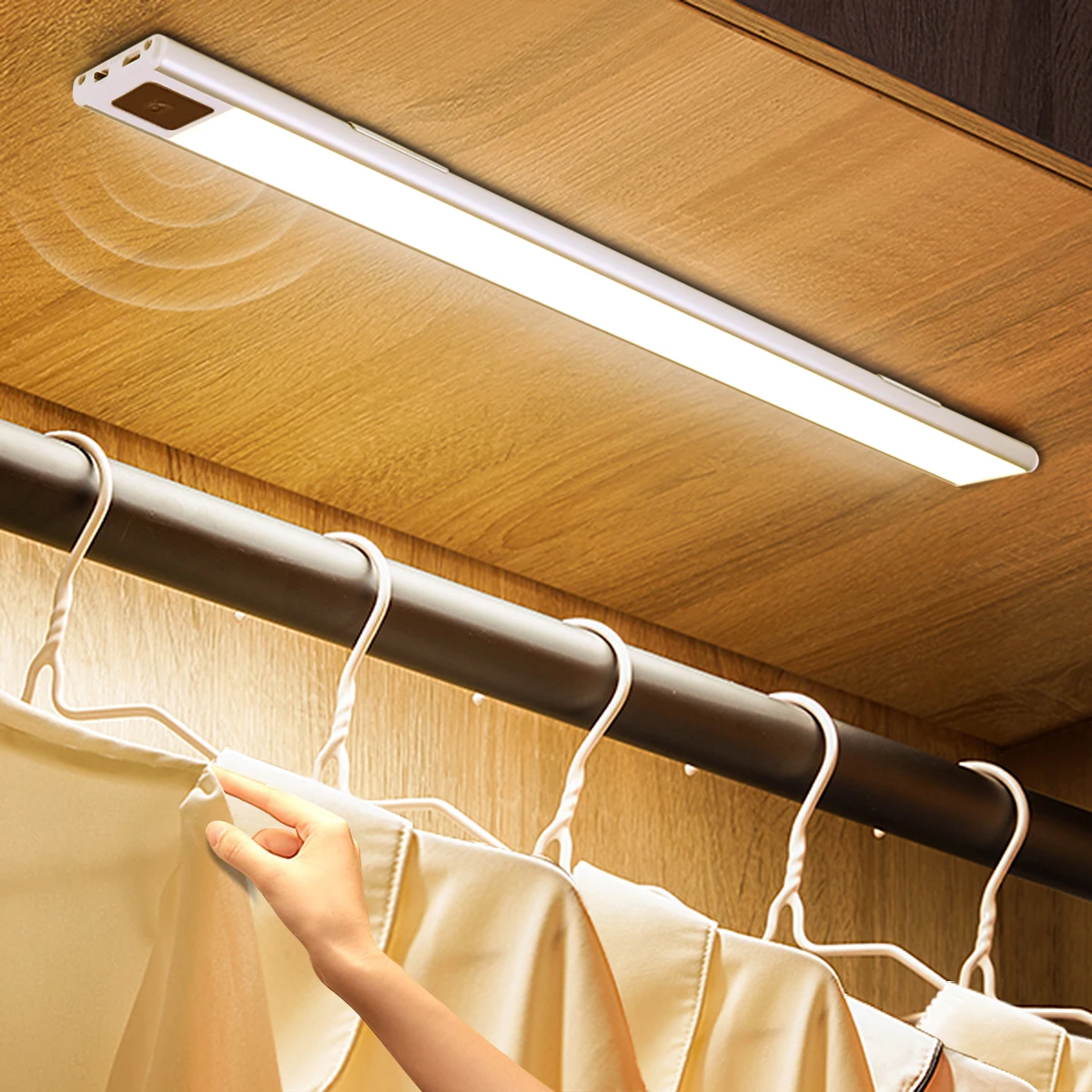 Luz LED ultrafina USB para armario, lámpara de aluminio recargable con  Sensor de movimiento PIR, iluminación nocturna portátil para Barra de  cocina, barrido manual