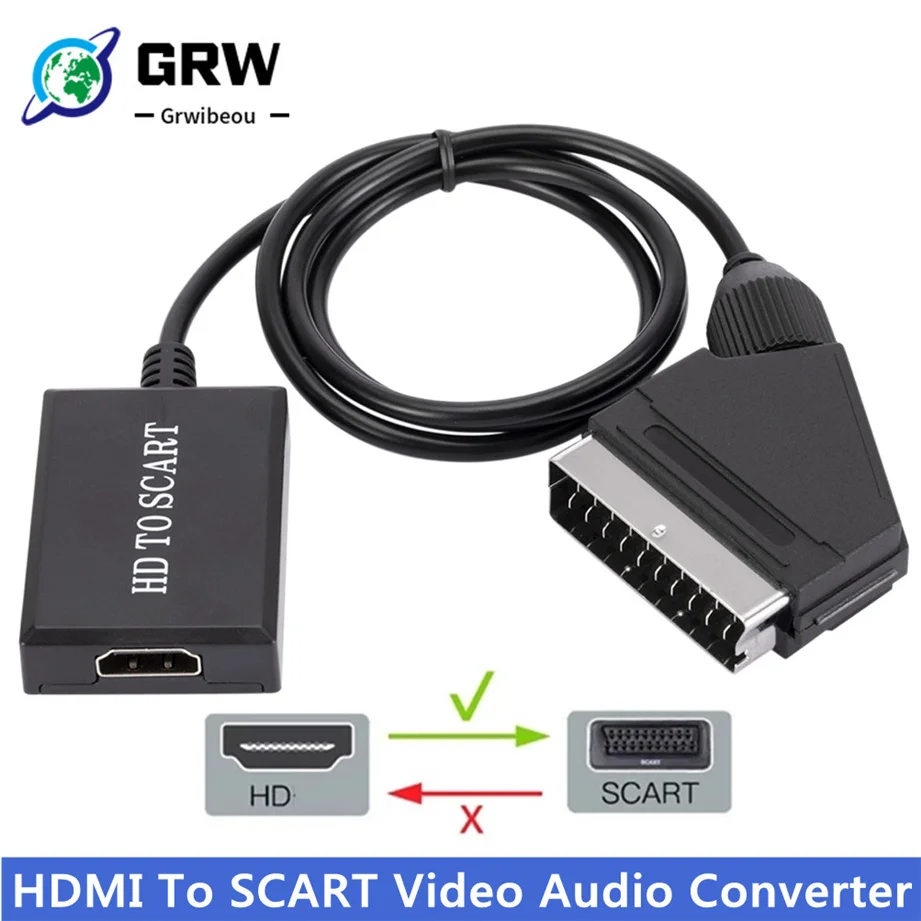 Преобразователь GRWIBEOU 1080P HDMI на SCART Видео Аудио высококлассный адаптер для HD ТВ DVD