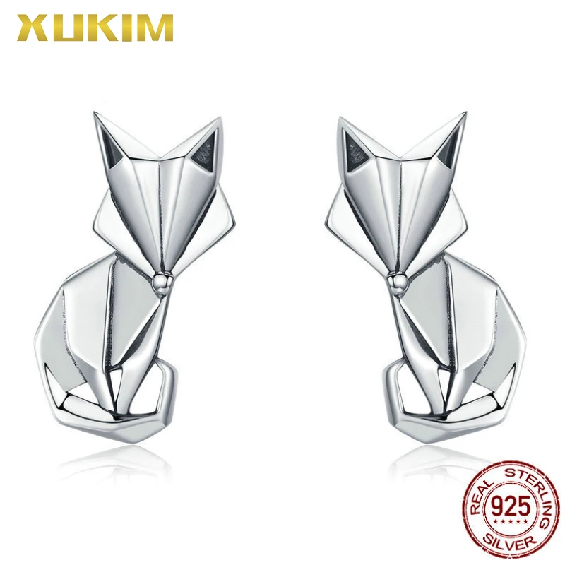 

MSE802 Xukim Jewelry 925 Sterling Silver Statement Earrings Animal Fox Stud Earrings Silver 925 Korean Earrings