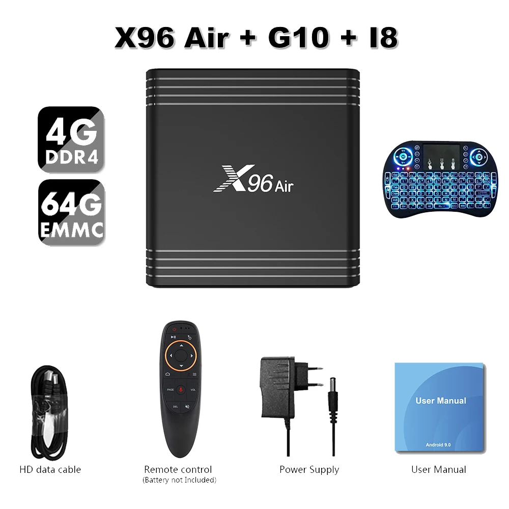 EstgoSZ X96 Air Smart tv Box Android 9,0 Amlogic S905X3 4 Гб 64 Гб поддерживает двойной Wi-Fi Bluetooth HDMI2.1 4K tv приложения для социальных покупок - Цвет: BOX 4GB 64GB G10 I8