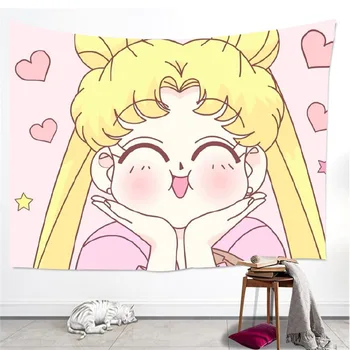 

Cute Sailor Moon Luna Cat Printed Tapestry Art Wall Hanging Tapestries Bedspread Throw Home Decor