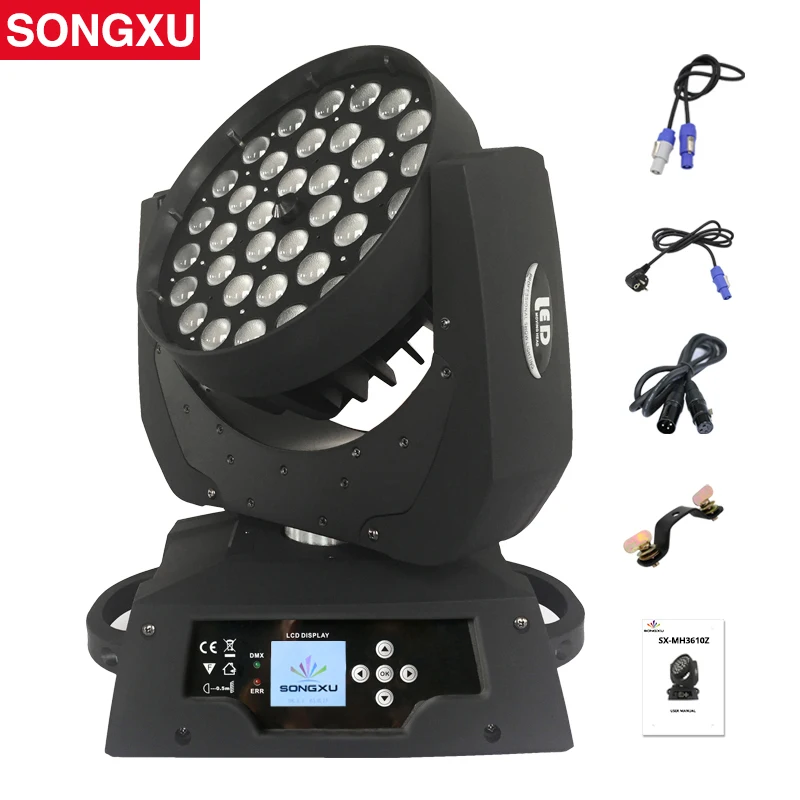 SONGXU 36x10 Вт RGBW 4-в-1 светодиодный зум/круглая шайба движущийся головной свет