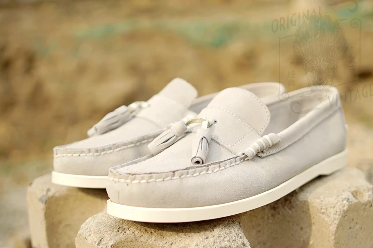 Spring Autumn Grey Men Boat Shoes Lace Up Make Hand Low-heeled Flat Shoes Business Leather Casual Shoes Breathable Men's Shoes
