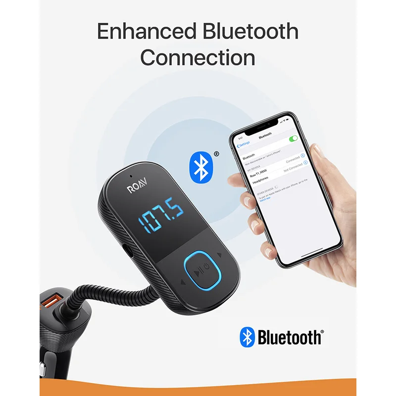 Anker Roav SmartCharge T1, Bluetooth fm-передатчик для автомобиля, аудио адаптер и приемник с большим светодиодный дисплей, PowerIQ 2,0