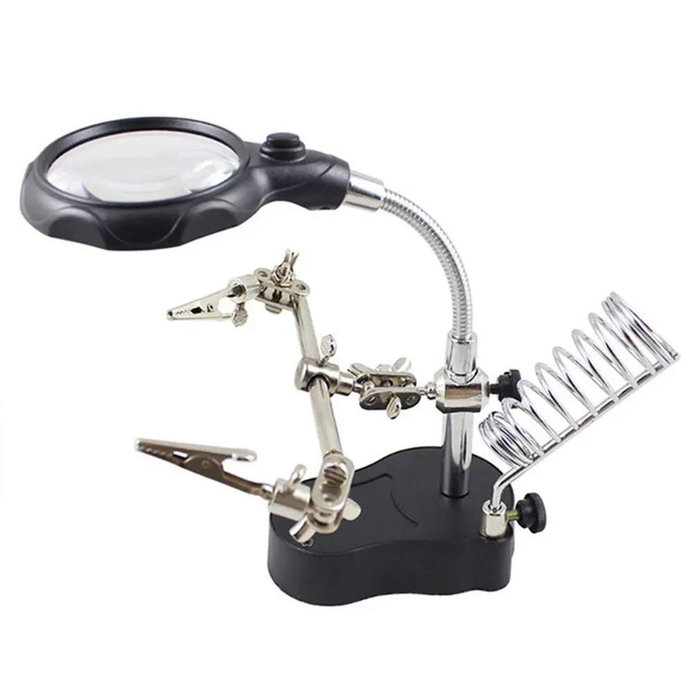Black Zinc Alloy Desk Lamp Welding Magnifier Soldering Iron Tool Magnifier Bracket Durable Clamp Light Lens Auxiliary Clip