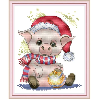 

Everlasting love Lovely pig 2 chinese Cross stitch kits Ecological cotton stamped printed 11 14CT DIY gift Christmas decoration