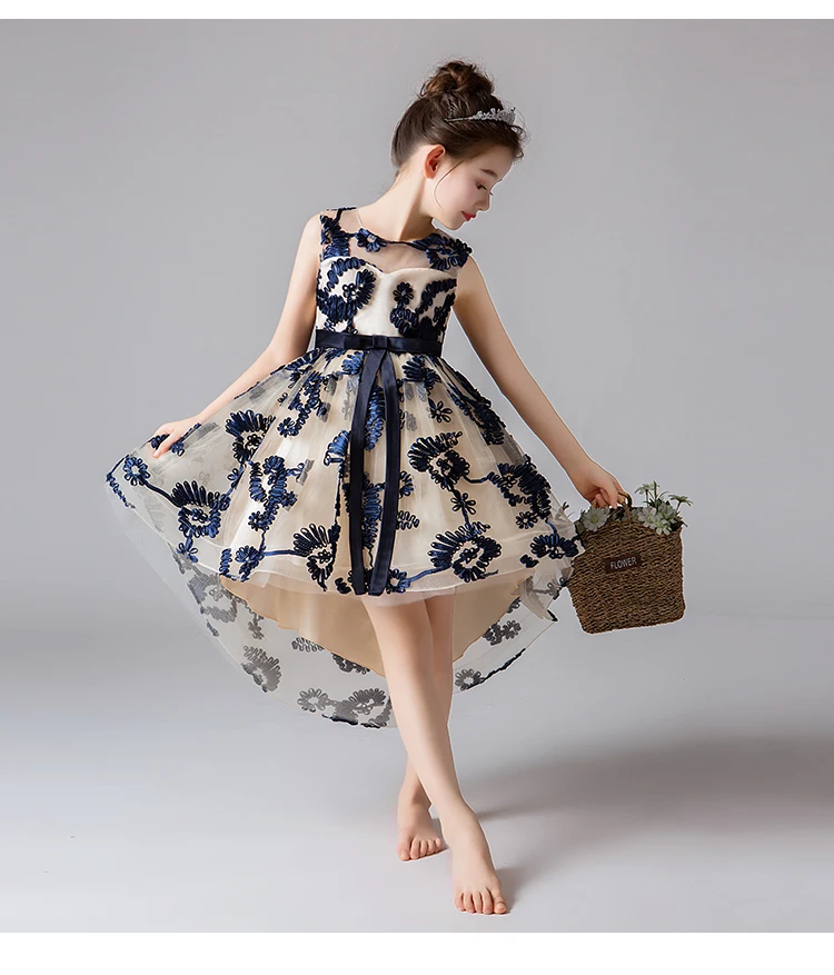 Платье принцессы с вышивкой и шлейфом для девочек; великолепное платье с цветочным узором для свадьбы, дня рождения; Детские платья для девочек; Детский костюм