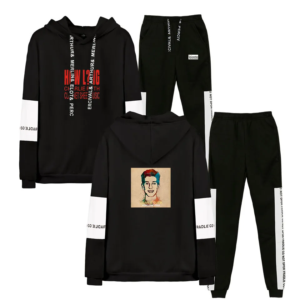 2019 Autumn Hip Hop Hoodies Sweatshirts And Sweatpants men Popular singer Charlie Puth printed Men Two Piece Set Hooded Harajuku