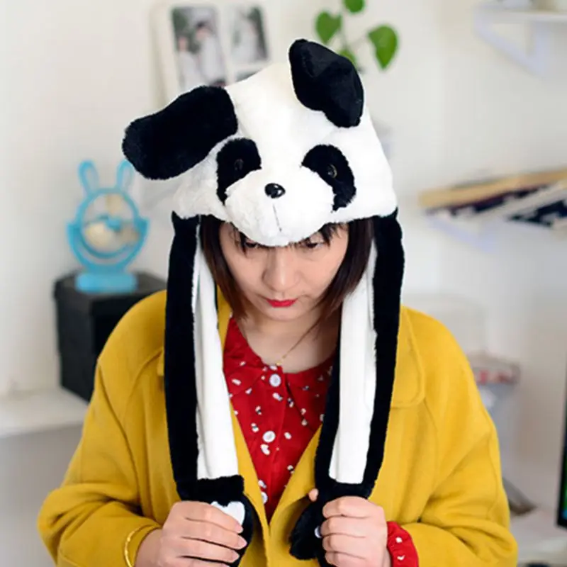 Детские и взрослые Короткие Плюшевые Милые 3D Мультяшные панды животных шляпа с движущимися ушами Двойная подушка безопасности лапы теплые ушные вкладыши игрушки Вечерние