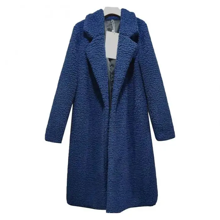 Горячая Женская верхняя одежда пальто с длинным рукавом Теплый отворот мода средней длины сплошной цвет для зимы