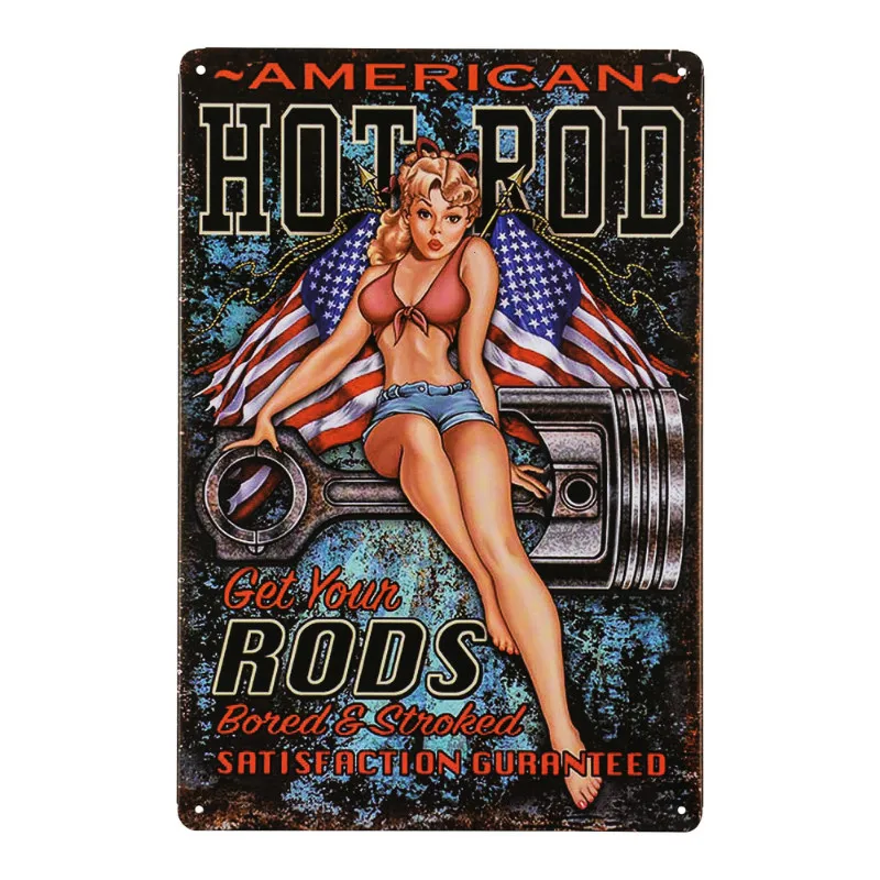 Dl-полный сервис Hot Rod Route 66 металлическая вывеска pin up девушки с улыбкой старинный гаражный настенный художественный плакат - Цвет: Светло-зеленый