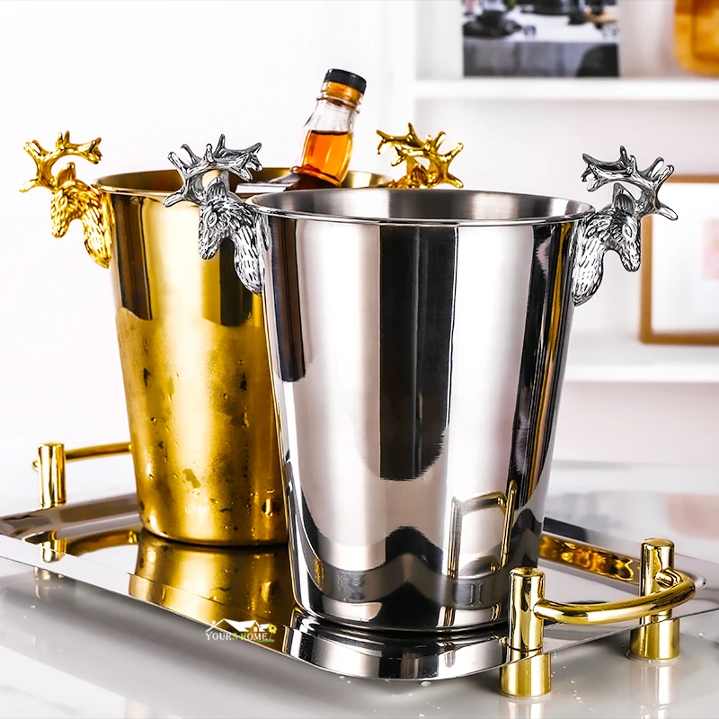 2.2L & 5L Ice Buckets Stainless Steel Wine ice Bucket Wine Chiller Bottle Cooler Champagne Beer Chiller Ice Barrel Barware