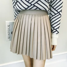 Г. Абрикосовая Новая империя, горячая Распродажа, универсальная Однотонная юбка из искусственной кожи тонкие короткие юбки с высокой талией плиссированные мини-S-5xl